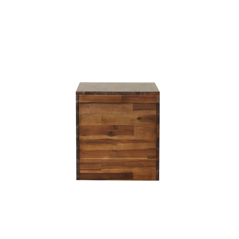Storage Cube Trunk - Dark Brown, Solid Acacia Wood, Hinged Lid, 17.75"W x 19"H, Multi-Use