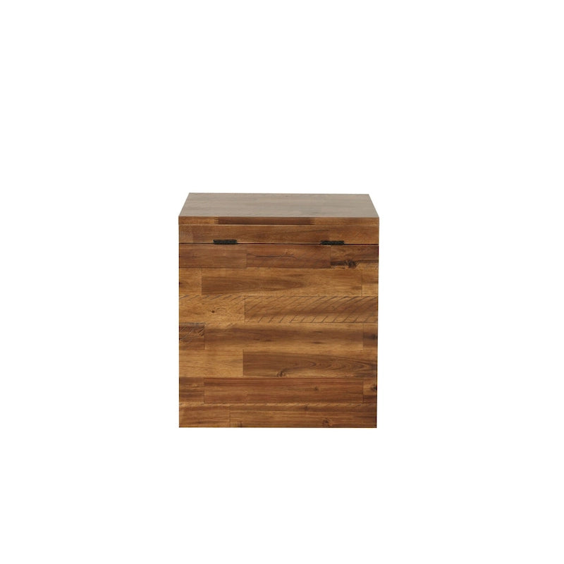 Storage Cube Trunk - Dark Brown, Solid Acacia Wood, Hinged Lid, 17.75"W x 19"H, Multi-Use