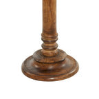 Round Accent Table - Dark Brown Mango Wood, Hand-Carved Elephant/Floral, 17"W x 21"H, 100 lbs