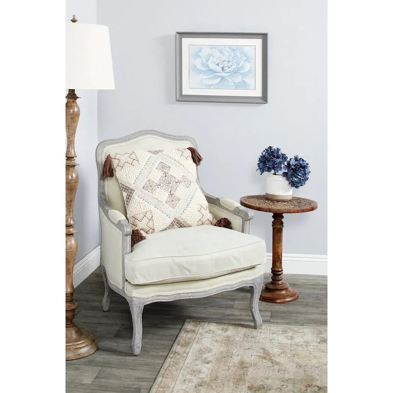 Round Accent Table - Dark Brown Mango Wood, Hand-Carved Elephant/Floral, 17"W x 21"H, 100 lbs