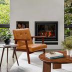 Mid-Century Armchair - Brown Faux Leather, Rubberwood Frame, 24.13"W x 29.9"H, Single Seat, 250 lbs