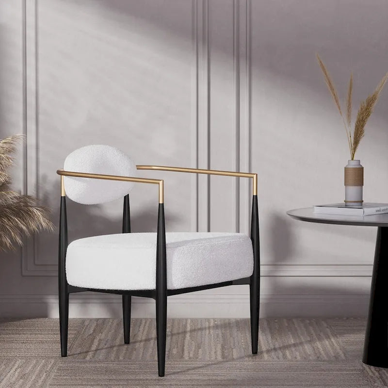 Mid-Century Armchair - Velvet/Faux Leather, Iron Frame, 24"W x 30.5"H, Single Seat, 330 lbs Capacity