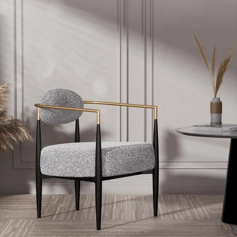 Mid-Century Armchair - Velvet/Faux Leather, Iron Frame, 24"W x 30.5"H, Single Seat, 330 lbs Capacity