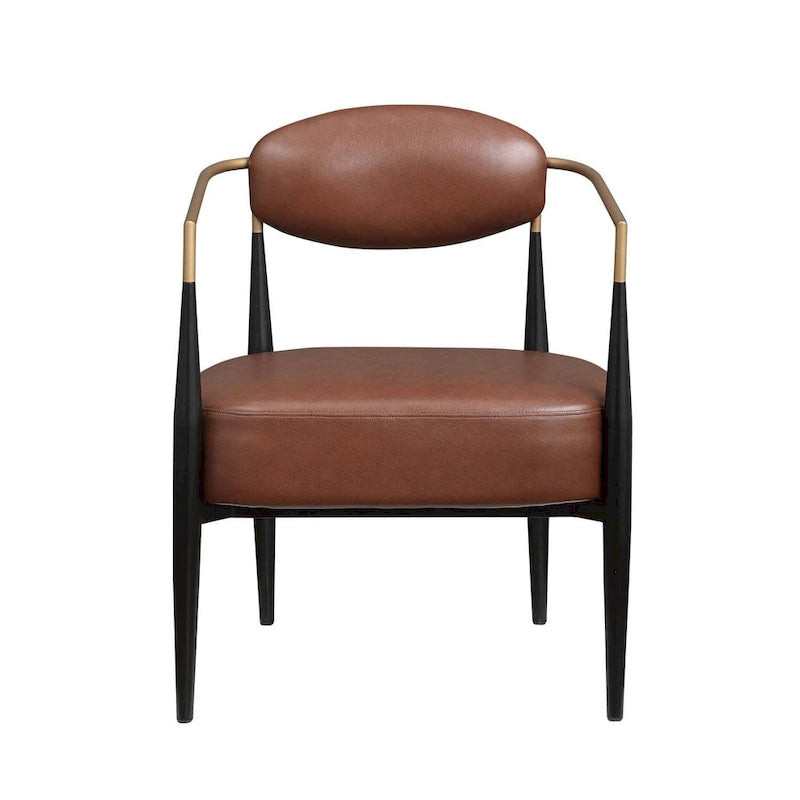 Mid-Century Armchair - Velvet/Faux Leather, Iron Frame, 24"W x 30.5"H, Single Seat, 330 lbs Capacity