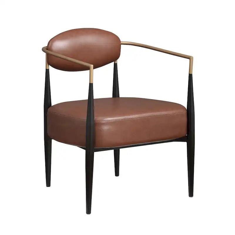 Mid-Century Armchair - Velvet/Faux Leather, Iron Frame, 24"W x 30.5"H, Single Seat, 330 lbs Capacity