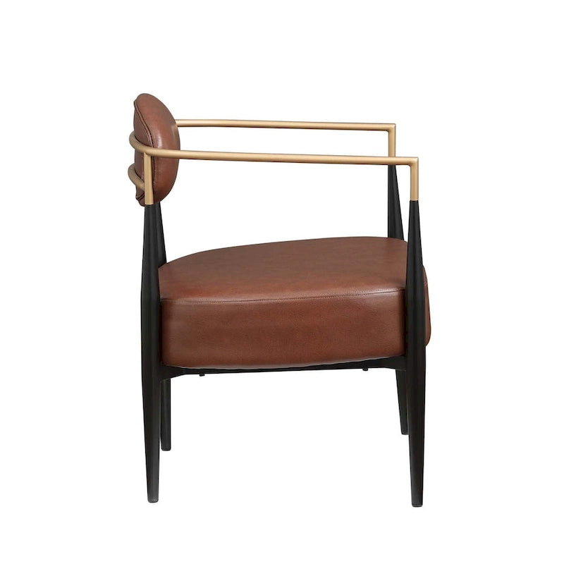 Mid-Century Armchair - Velvet/Faux Leather, Iron Frame, 24"W x 30.5"H, Single Seat, 330 lbs Capacity