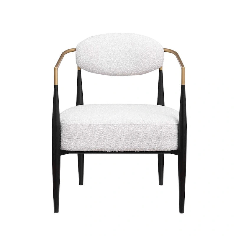 Mid-Century Armchair - Velvet/Faux Leather, Iron Frame, 24"W x 30.5"H, Single Seat, 330 lbs Capacity