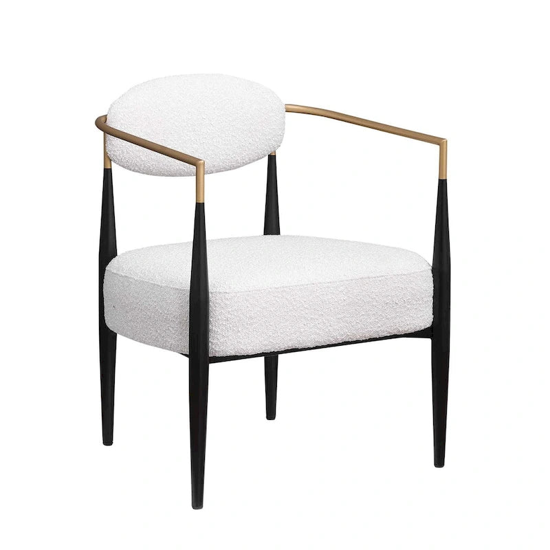 Mid-Century Armchair - Velvet/Faux Leather, Iron Frame, 24"W x 30.5"H, Single Seat, 330 lbs Capacity