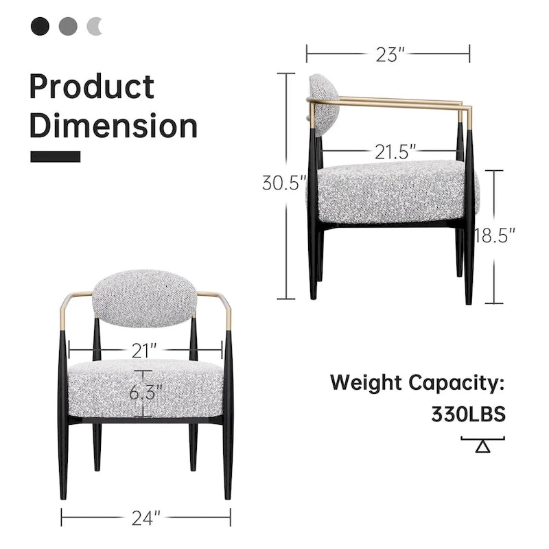 Mid-Century Armchair - Velvet/Faux Leather, Iron Frame, 24"W x 30.5"H, Single Seat, 330 lbs Capacity