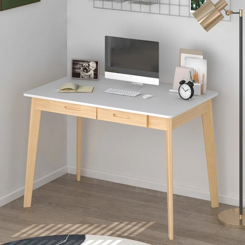 Wood Desk - 39.4"W, Multi-Functional, Rounded Corners, Optional Drawers, Easy Assembly