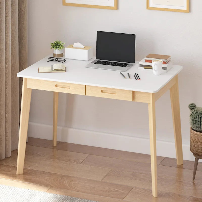 Wood Desk - 39.4"W, Multi-Functional, Rounded Corners, Optional Drawers, Easy Assembly