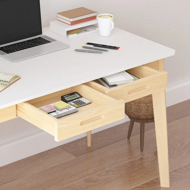 Wood Desk - 39.4"W, Multi-Functional, Rounded Corners, Optional Drawers, Easy Assembly
