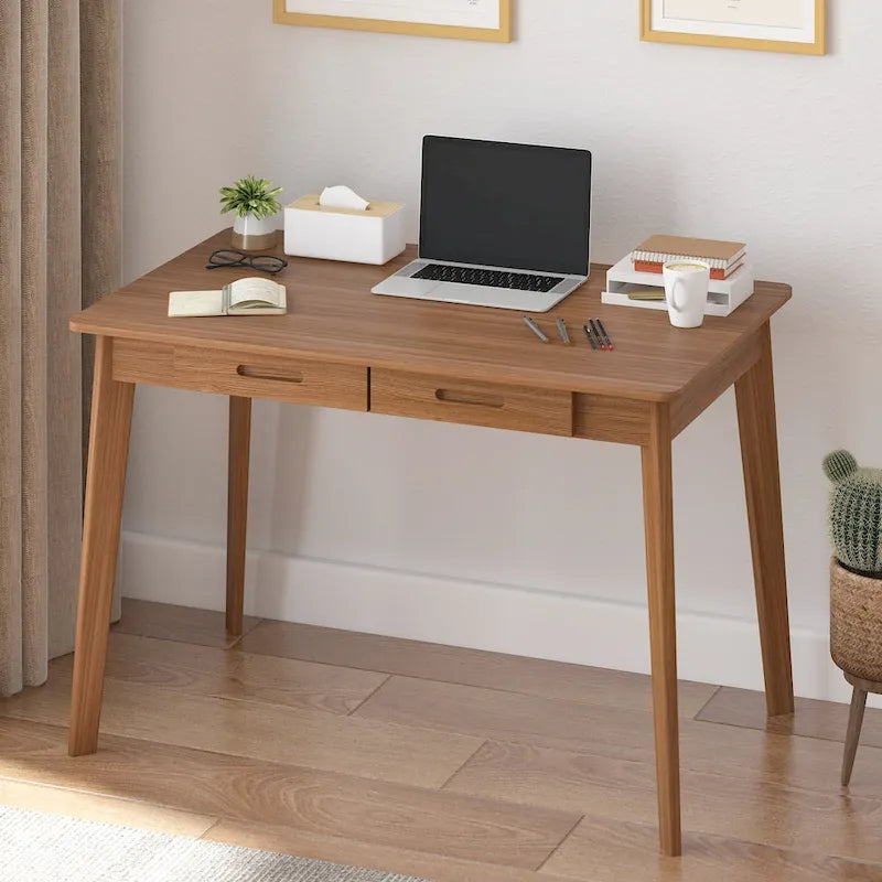 Wood Desk - 39.4"W, Multi-Functional, Rounded Corners, Optional Drawers, Easy Assembly