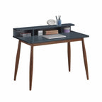 Office Desk - Grey-Blue & Brown, 3 Pigeonholes, Tapered Legs, Mid-Century, 43"W x 34.4"H