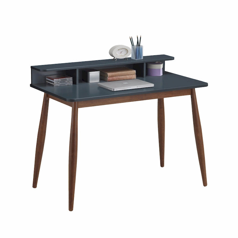 Office Desk - Grey-Blue & Brown, 3 Pigeonholes, Tapered Legs, Mid-Century, 43"W x 34.4"H