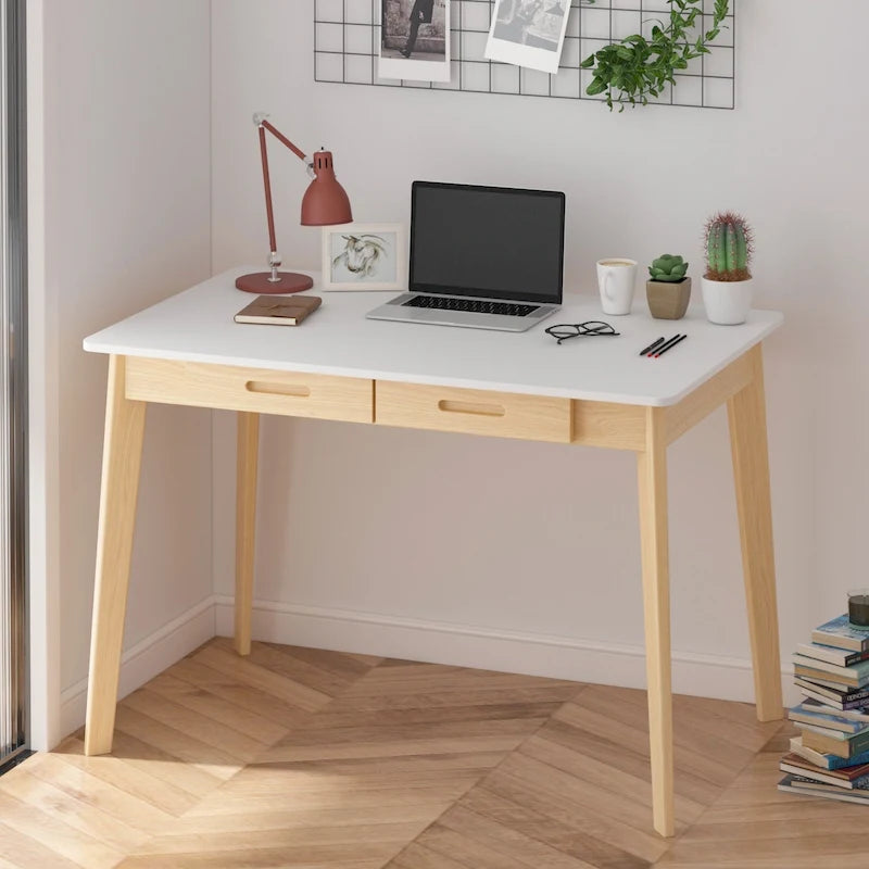 Home Office Desk - 39.4"W, MDF & Solid Wood, 2 Drawers, 120 lbs Capacity, Classic Style
