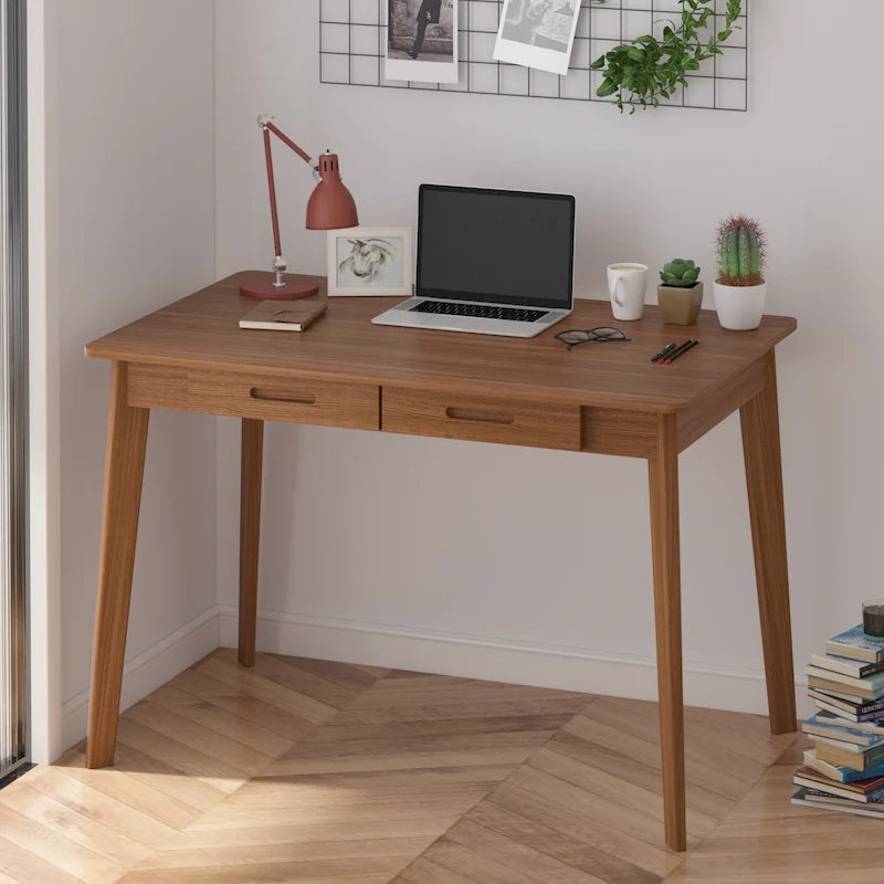 Home Office Desk - 39.4"W, MDF & Solid Wood, 2 Drawers, 120 lbs Capacity, Classic Style