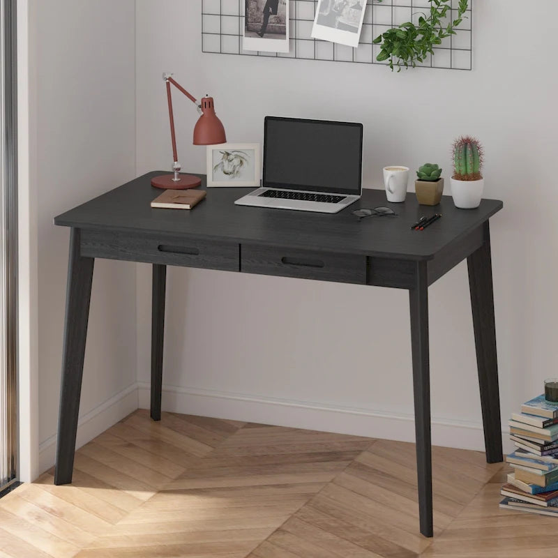 Home Office Desk - 39.4"W, MDF & Solid Wood, 2 Drawers, 120 lbs Capacity, Classic Style