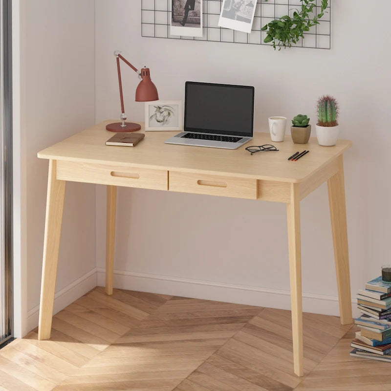 Home Office Desk - 39.4"W, MDF & Solid Wood, 2 Drawers, 120 lbs Capacity, Classic Style