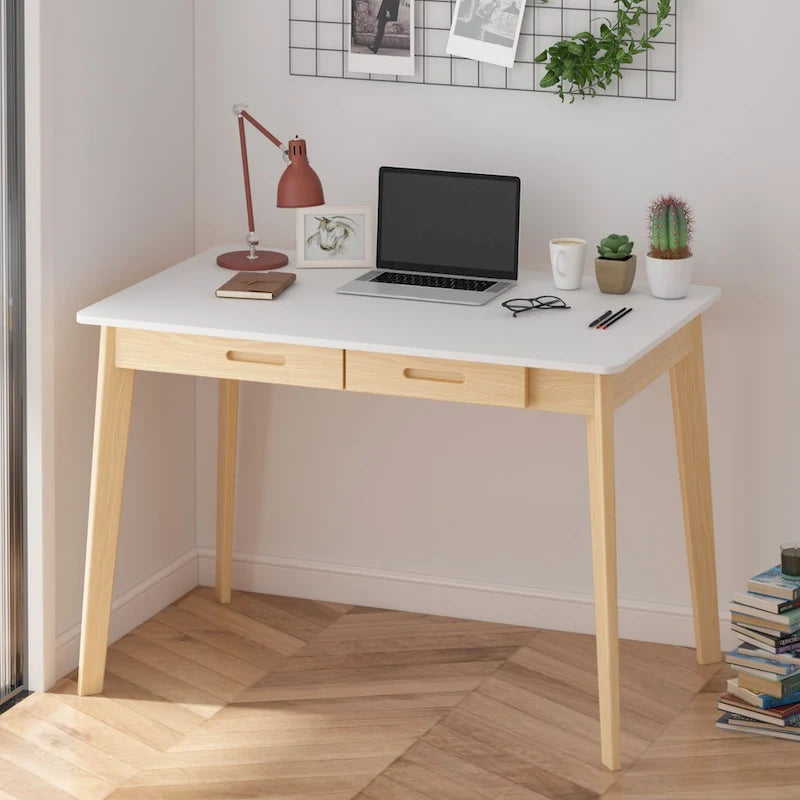 39.4W Classic Home Office Desk, Writing Desk With Drawers