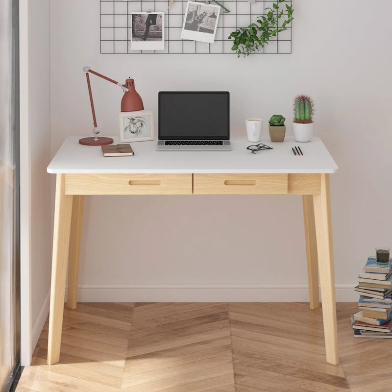 Home Office Desk - 39.4"W, MDF & Solid Wood, 2 Drawers, 120 lbs Capacity, Classic Style