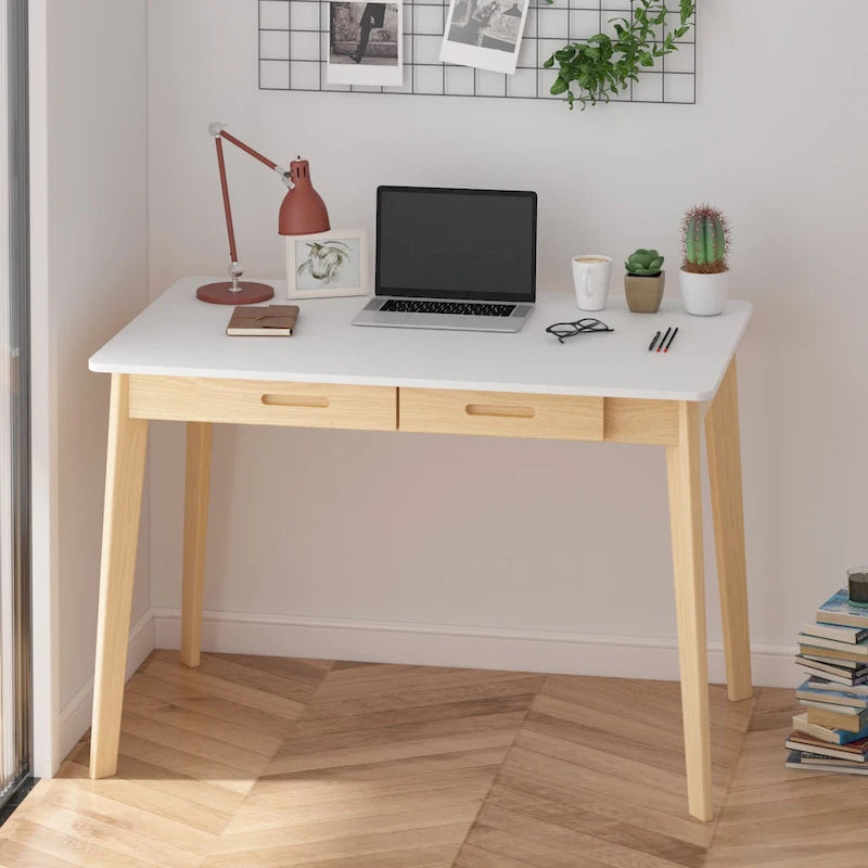 Home Office Desk - 39.4"W, MDF & Solid Wood, 2 Drawers, 120 lbs Capacity, Classic Style