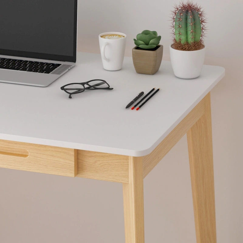 Home Office Desk - 39.4"W, MDF & Solid Wood, 2 Drawers, 120 lbs Capacity, Classic Style