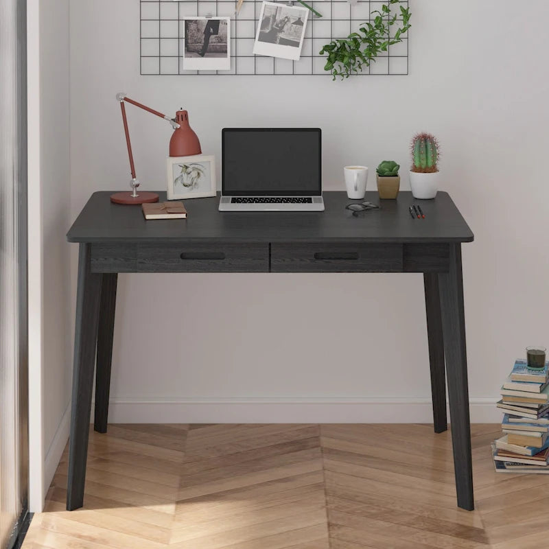Home Office Desk - 39.4"W, MDF & Solid Wood, 2 Drawers, 120 lbs Capacity, Classic Style