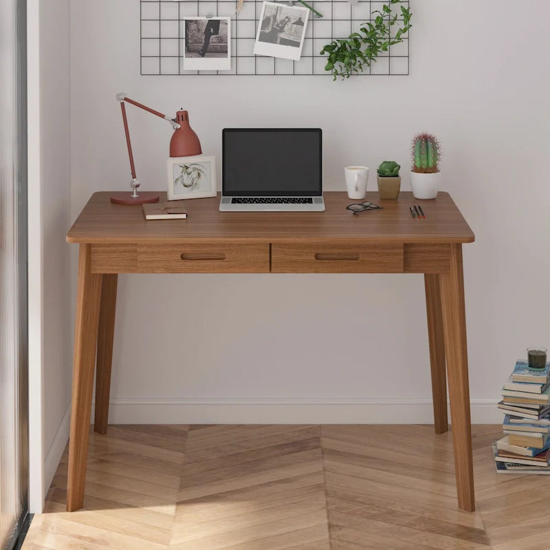 Home Office Desk - 39.4"W, MDF & Solid Wood, 2 Drawers, 120 lbs Capacity, Classic Style