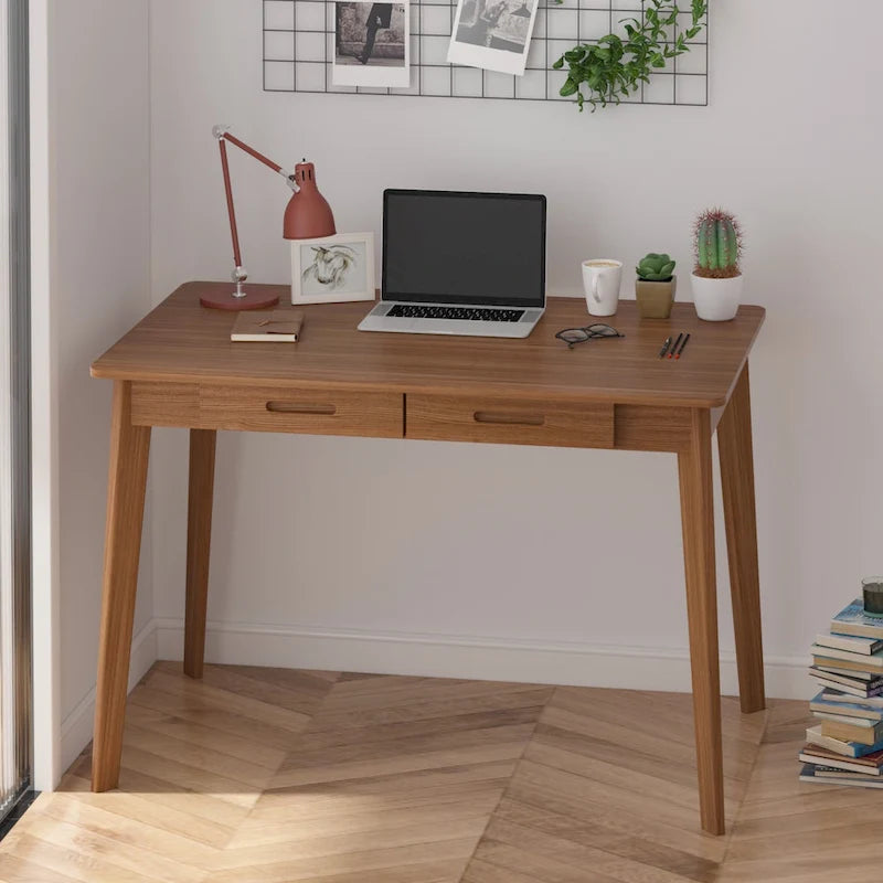 Home Office Desk - 39.4"W, MDF & Solid Wood, 2 Drawers, 120 lbs Capacity, Classic Style