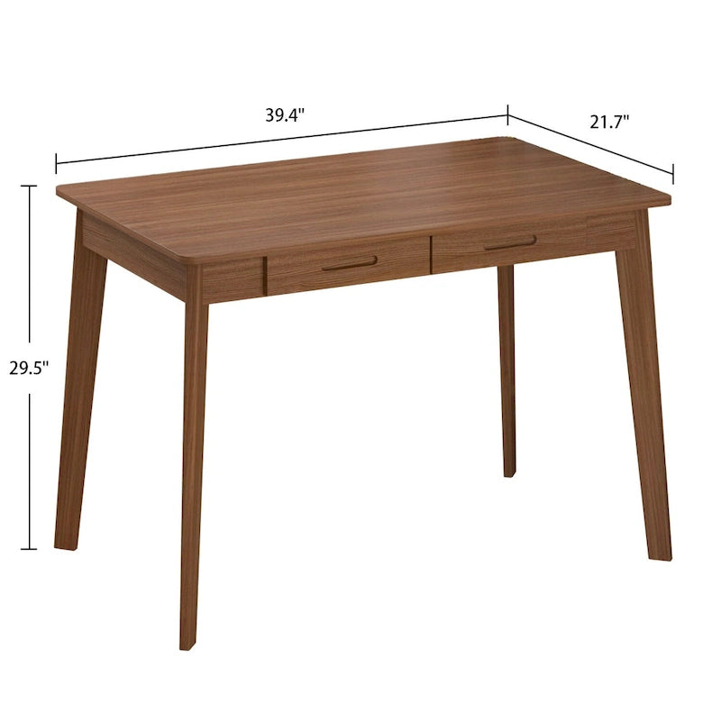 Home Office Desk - 39.4"W, MDF & Solid Wood, 2 Drawers, 120 lbs Capacity, Classic Style