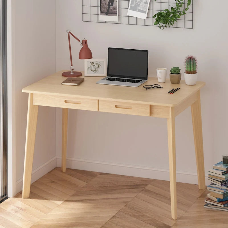 Home Office Desk - 39.4"W, MDF & Solid Wood, 2 Drawers, 120 lbs Capacity, Classic Style