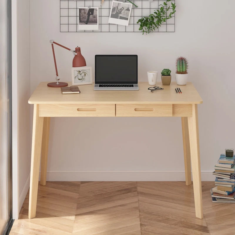 Home Office Desk - 39.4"W, MDF & Solid Wood, 2 Drawers, 120 lbs Capacity, Classic Style
