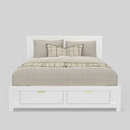 Eastern King Storage Bed - White, Panel Headboard, 2 Drawers, Slats Included, 85"W x 80"D x 46"H