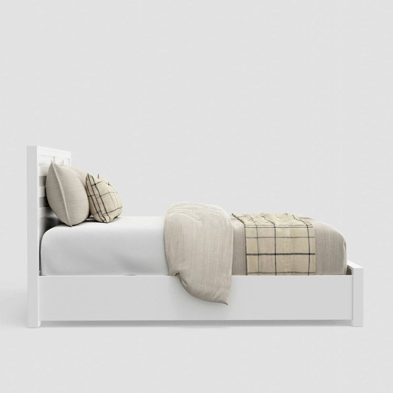 Eastern King Storage Bed - White, Panel Headboard, 2 Drawers, Slats Included, 85"W x 80"D x 46"H