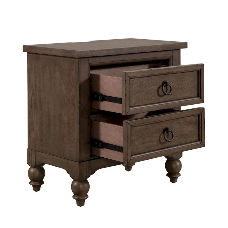 Nightstand - Dusty Taupe, 2 Drawers, Charging Station, Brass Hardware, 28"W x 28"H, Farmhouse