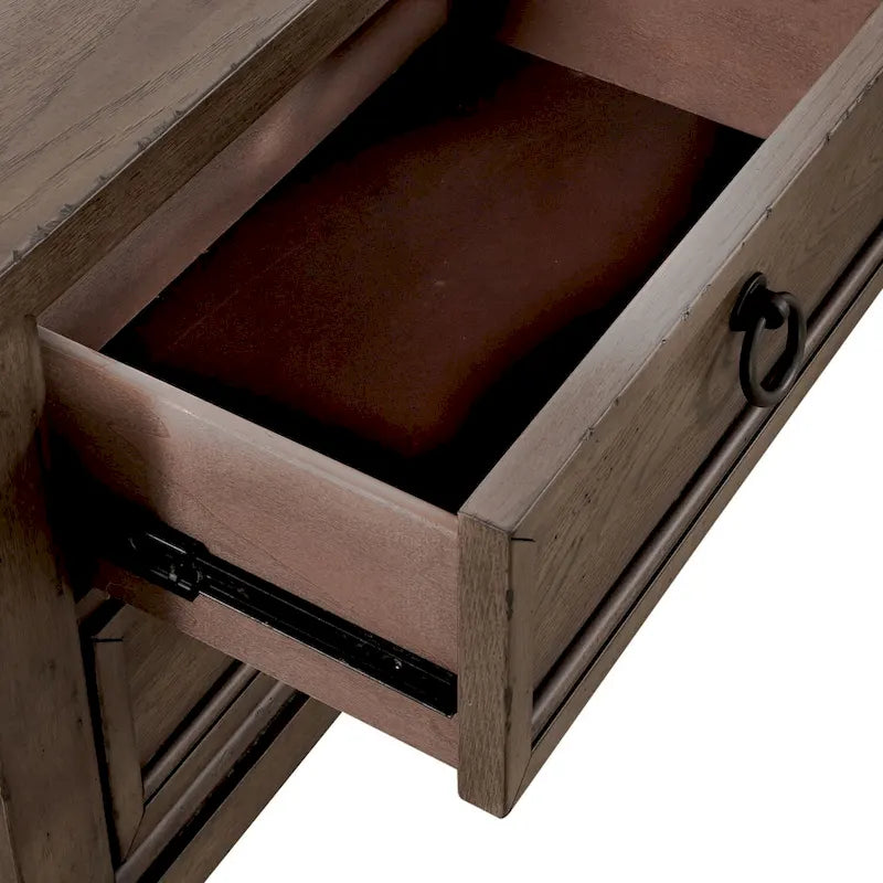 Nightstand - Dusty Taupe, 2 Drawers, Charging Station, Brass Hardware, 28"W x 28"H, Farmhouse