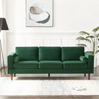 Mid-Century Modern Sofa - Teal Velvet, 3-Seater, Square Arms, Wood Frame, 88"W x 33"H