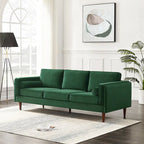 Mid-Century Modern Sofa - Teal Velvet, 3-Seater, Square Arms, Wood Frame, 88"W x 33"H