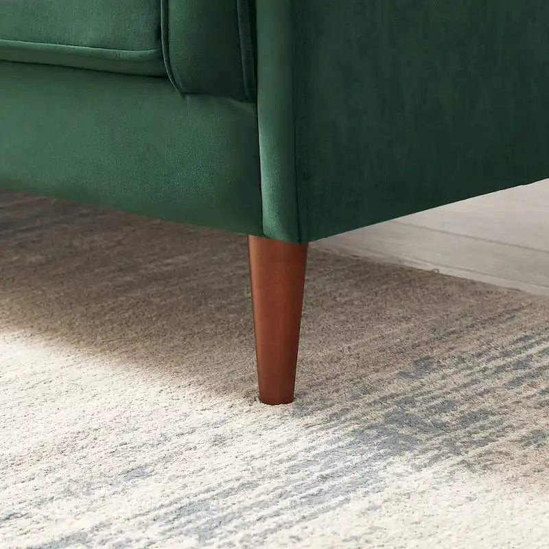 Mid-Century Modern Sofa - Teal Velvet, 3-Seater, Square Arms, Wood Frame, 88"W x 33"H