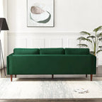 Mid-Century Modern Sofa - Teal Velvet, 3-Seater, Square Arms, Wood Frame, 88"W x 33"H