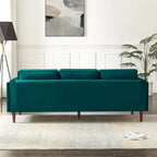 Mid-Century Modern Sofa - Teal Velvet, 3-Seater, Square Arms, Wood Frame, 88"W x 33"H