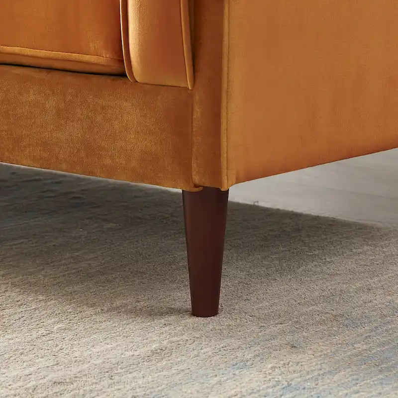 Mid-Century Modern Sofa - Teal Velvet, 3-Seater, Square Arms, Wood Frame, 88"W x 33"H