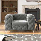 Chesterfield Club Chair - Velvet, Diamond Tufted, Chrome Legs, 46.5"W x 29.5"H, Single Seat