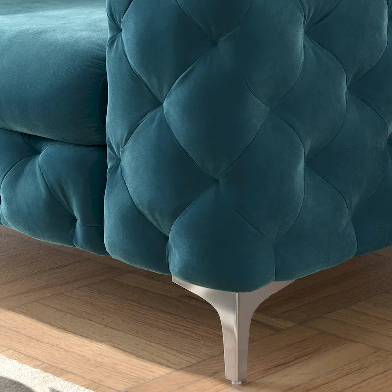 Chesterfield Club Chair - Velvet, Diamond Tufted, Chrome Legs, 46.5"W x 29.5"H, Single Seat