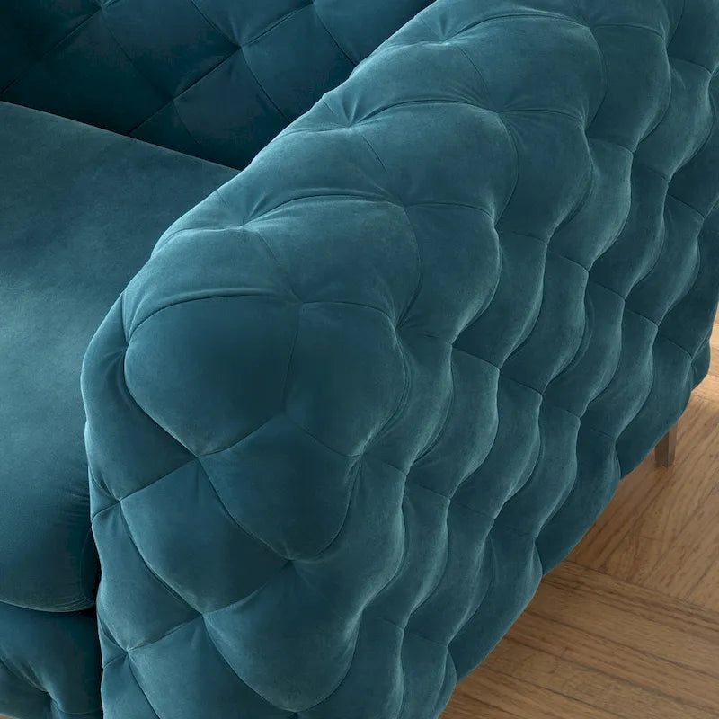 Chesterfield Club Chair - Velvet, Diamond Tufted, Chrome Legs, 46.5"W x 29.5"H, Single Seat