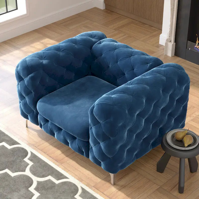 Chesterfield Club Chair - Velvet, Diamond Tufted, Chrome Legs, 46.5"W x 29.5"H, Single Seat