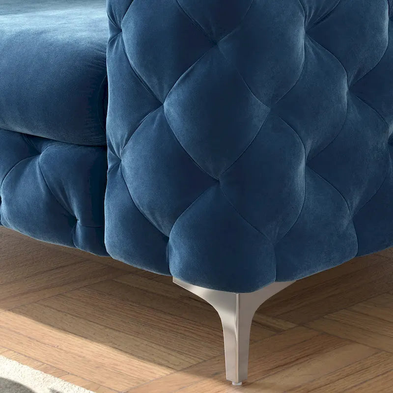 Chesterfield Club Chair - Velvet, Diamond Tufted, Chrome Legs, 46.5"W x 29.5"H, Single Seat