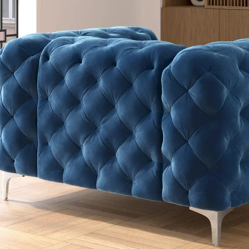 Chesterfield Club Chair - Velvet, Diamond Tufted, Chrome Legs, 46.5"W x 29.5"H, Single Seat