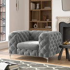 Chesterfield Club Chair - Velvet, Diamond Tufted, Chrome Legs, 46.5"W x 29.5"H, Single Seat